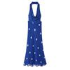 Blue Polka Dot Print Backless Long Dress For Women 2026 Sexy V Neck Bandage Hollow Out Maxi Dresses Beach Party Elegant Evening Dress