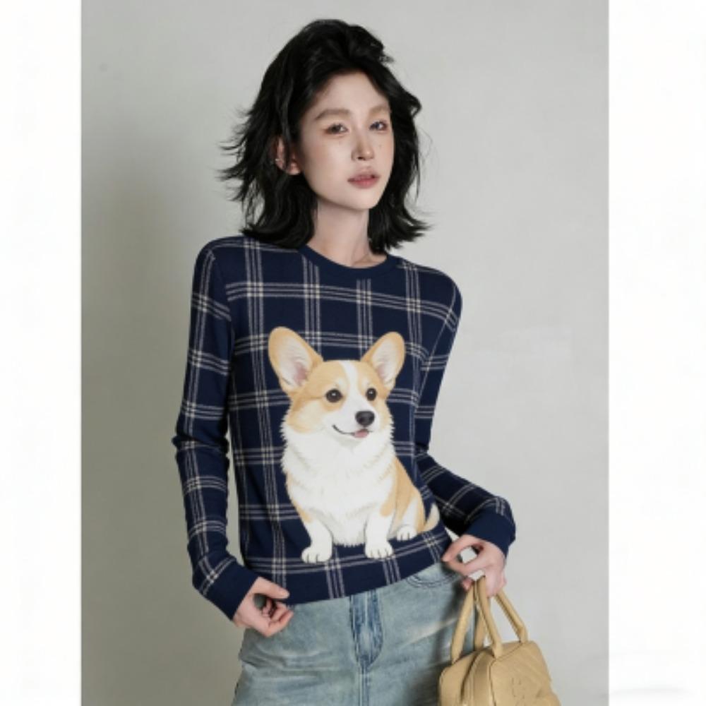 Spring Fashion Animal Dog Print Women's T-shirt Europe America Casual Pullover Women Long Sleeve Clothing Outdoor Street Tees Top