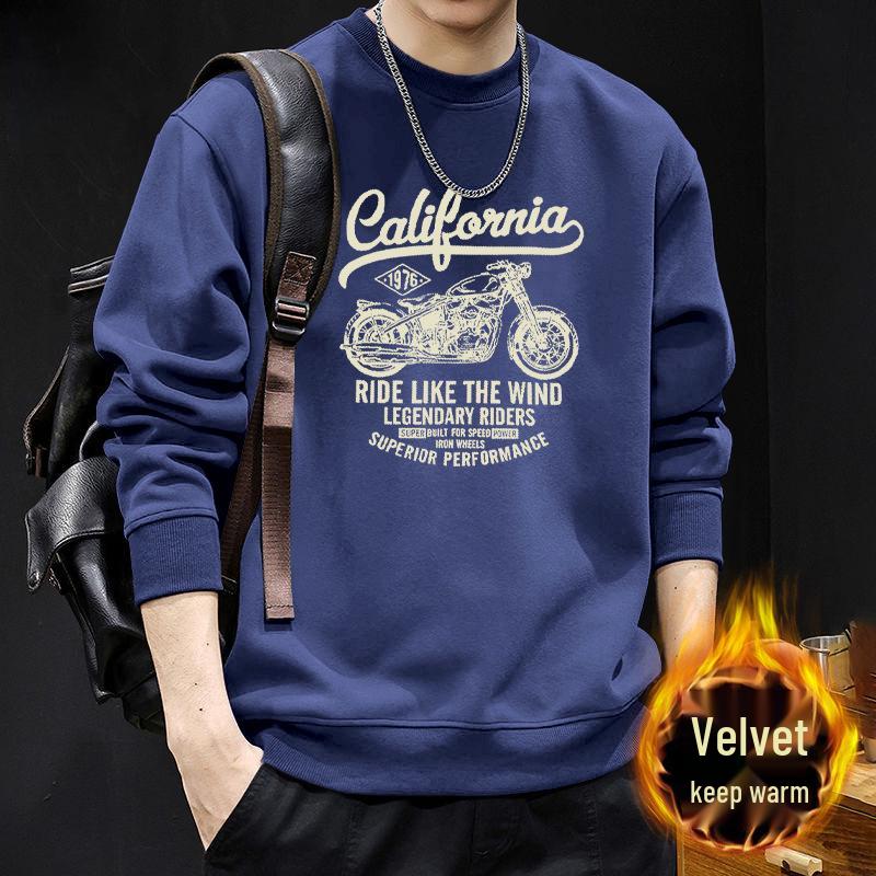 Men's Heavyweight Round Neck Pullover Hoodie - American & Hong Kong Style, Long Sleeve, Loose Fit, Spring & Autumn Fashion.