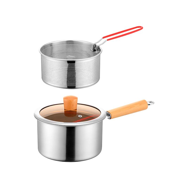 304 Stainless Steel Frying Pot with Wooden Handle
