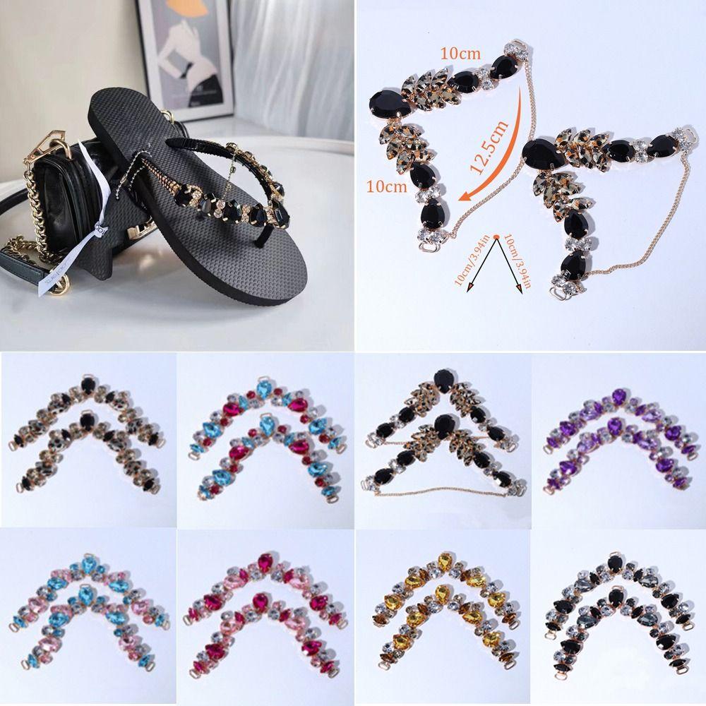 2pcs Acrylic Crystal Sandal Beach Slider Decorate Chain Removable DIY Herringbone Slipper Chain Shoe Flower Ladies