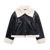 Women Fashion PU Solid Front Zipper Bomber Jackets Vintage Lapel Neck Long Sleeves Female Chic Lady Outfits