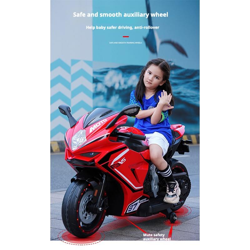 Children's Electric Motorcycle Dual Drive Children's Car with Remote Control Bluetooth Music LED Light Microphone Luminous Wheel