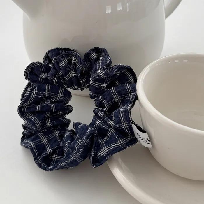 CHECKERED MINI HAIR SCRUNCHIES [DEEP BLUE]