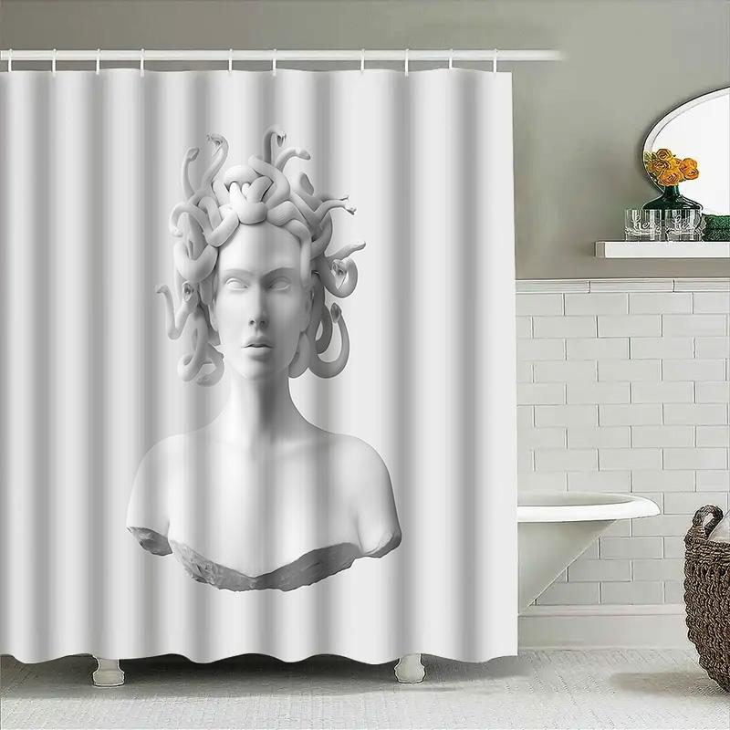 Gothic Statue Shower Curtain Dark Academia Backdrop Vintage Wall Tapestry Home Decor Ethereal Halloween Party Decoration Artisti