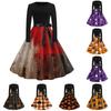 Women Crew Neck Long Sleeve Casual Fit and Flare Halloween Print Dress with Belt for Autumn Holiday Party Outfits