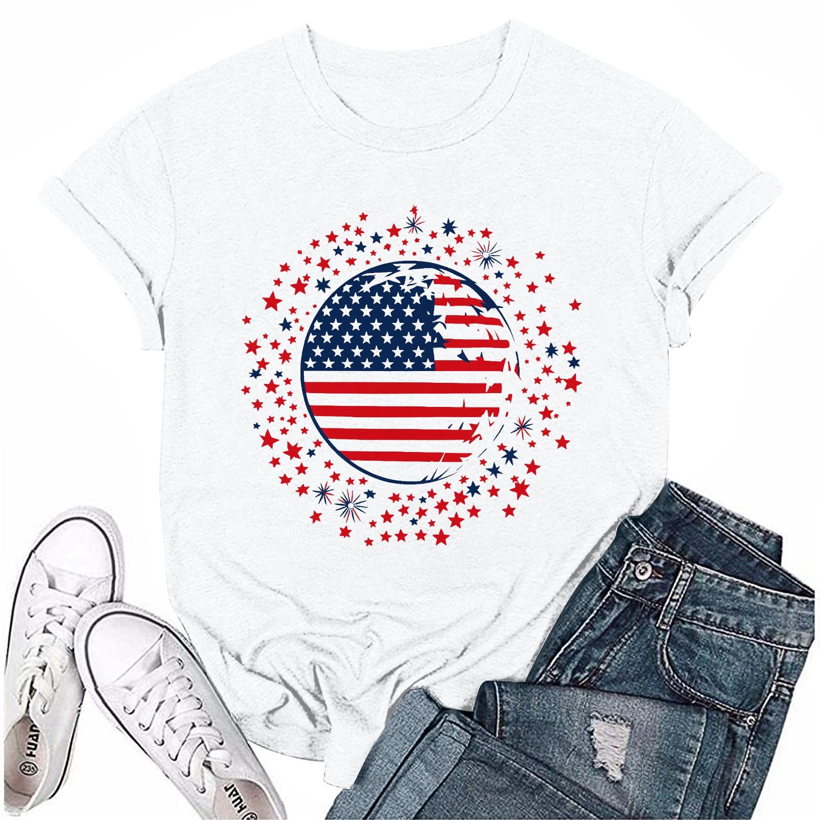 

Женская повседневная футболка с круглым вырезом и коротким рукавом с принтом «День независимости» XL белый