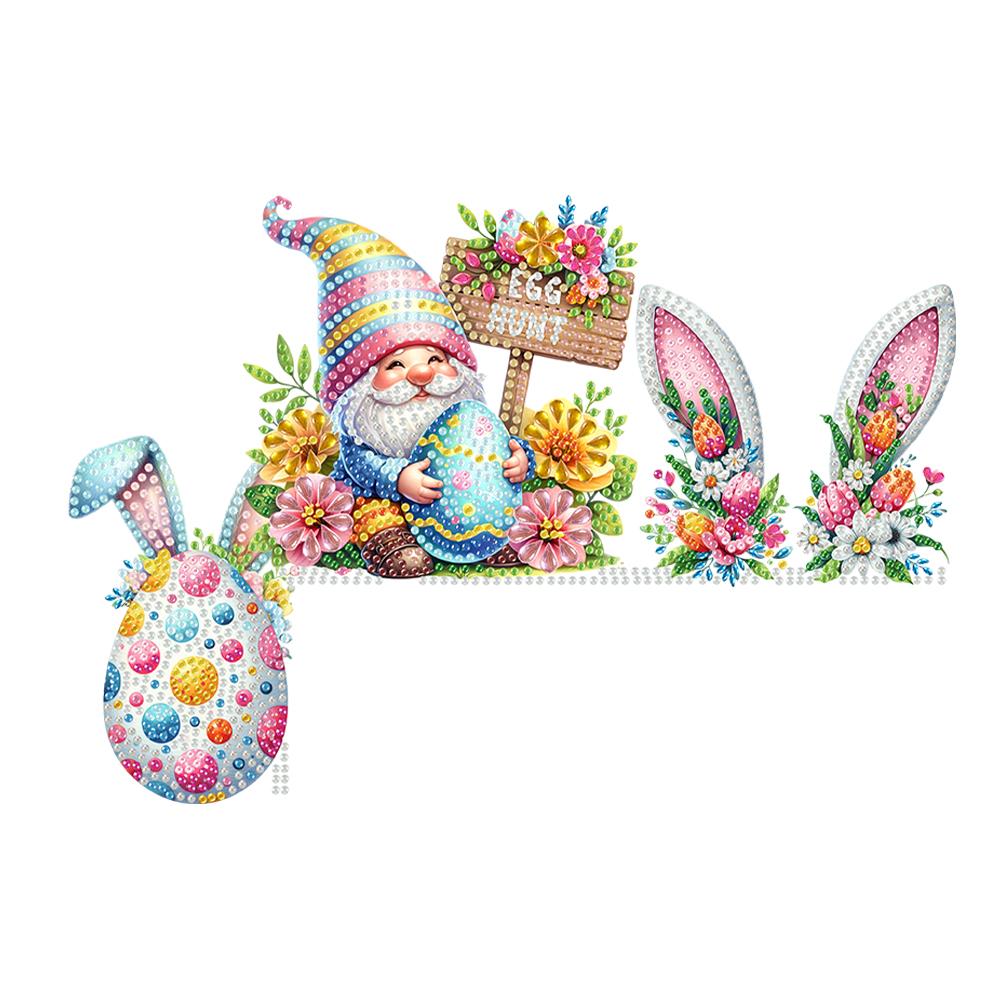 Easter Egg Gnome Rhinestone Door Frame Decor Diamond Art Door Right Angle Sign Wood Door Corner Decor for Indoor Outdoor Wall