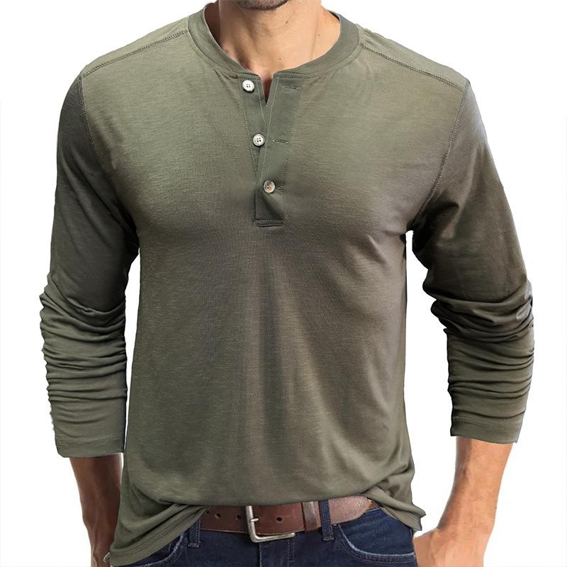 Herren Langarm Drei-Knopf Henry-Shirt