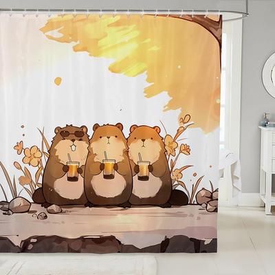 Lovely Capybara Fabric Shower Curtain, Cute Pet Rodents Shower Curtains for Bathroom Murine Animal Capybara Print Animals Lovers