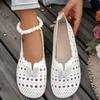 Women's Lefer Shoes, New Round-toe Flat White Perforated Single Shoes, Bow Tie Sandals