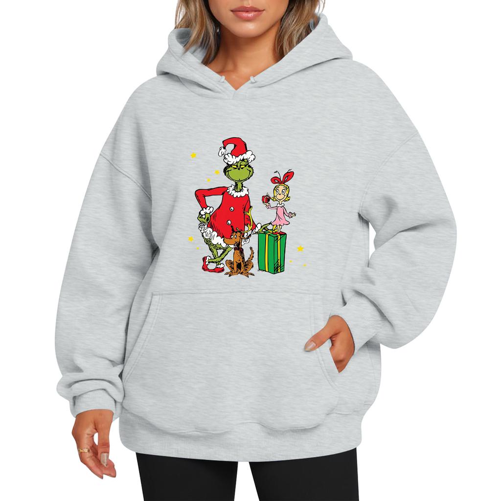 Ladies' Christmas Style Printed Hoodie With Wool And Pockets For Women