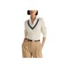 Polo Ralph Lauren SS23 Jersey de punto de cable con bloques de color y cuello en V para mujer, jersey color hueso 200902626-001