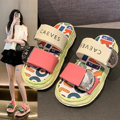 Fashion High Quality Fashionable Womens Slippers For Summer 2025 New Color Blocked Thick Soled Trendy Casual Sandals Zapatillas De Mujer