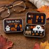 Haunted House Gift Box Halloween Mini Tin Gift Plush Ghost with Candy Storage Scene Collectible Micro Theater for Kids Party Favor Witch