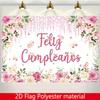 2D Spanish Birthday Wall Decor, Pink Rose Butterfly Feliz Cumpleaños Backdrop