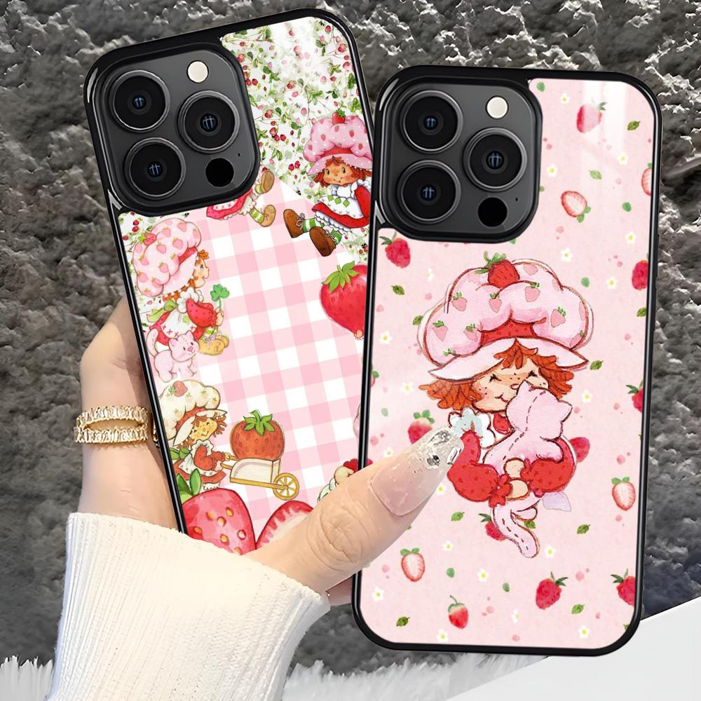 Pink Strawberry Cartoon S-Shortcake Phone Case For iPhone 16 15 14 13 12 11 Pro Xs Max Mini Plus Antislip Shockproof Hard Funda