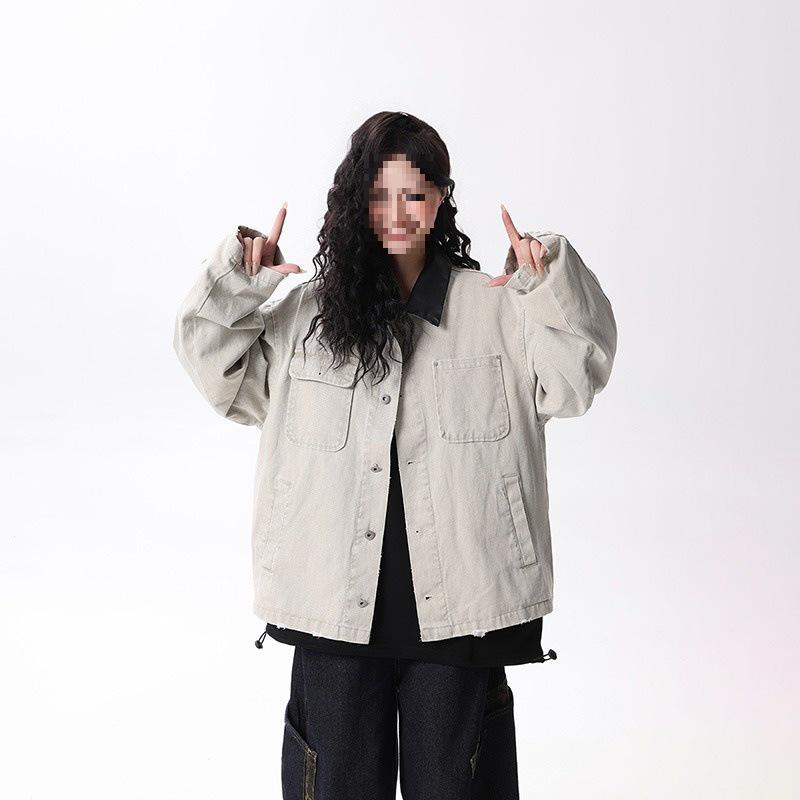 Unisex Retro Denim Motorcycle Jacket: Autumn/Winter Casual Trend, Loose Fit with Lapel