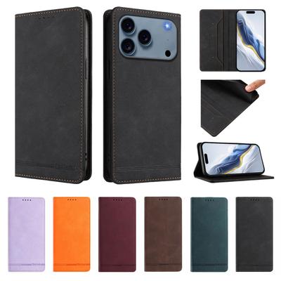 Étui en Cuir Magnétique Pour iPhone 17 16 15 14 13 12 11 17 Pro Max Air 16 15 Plus 16e SE2 SE3 Housse Portefeuille à Rabat avec Fentes pour Cartes Funda