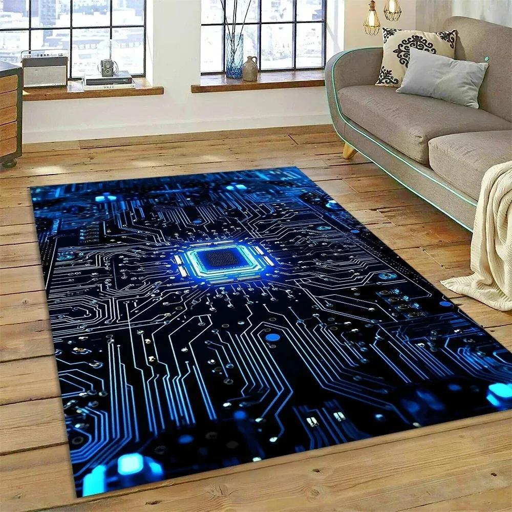 PCB Circuit Board 3D Chip CPU Carpet Living Room Decoration Non Slip Home Sofa Table Floor Mat Bedroom Doormats Spring Decor Rug