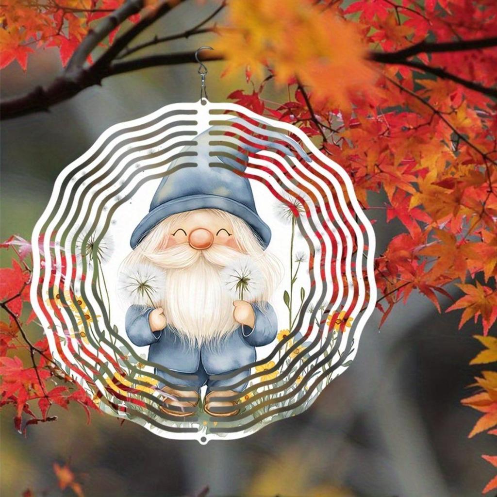 Metall-Windspiel mit drehendem Blumen-Gnom-Design für Außengarten-Hofdeko Keine Batterie erforderlich Weihnachts-Erntedank-Geschenk