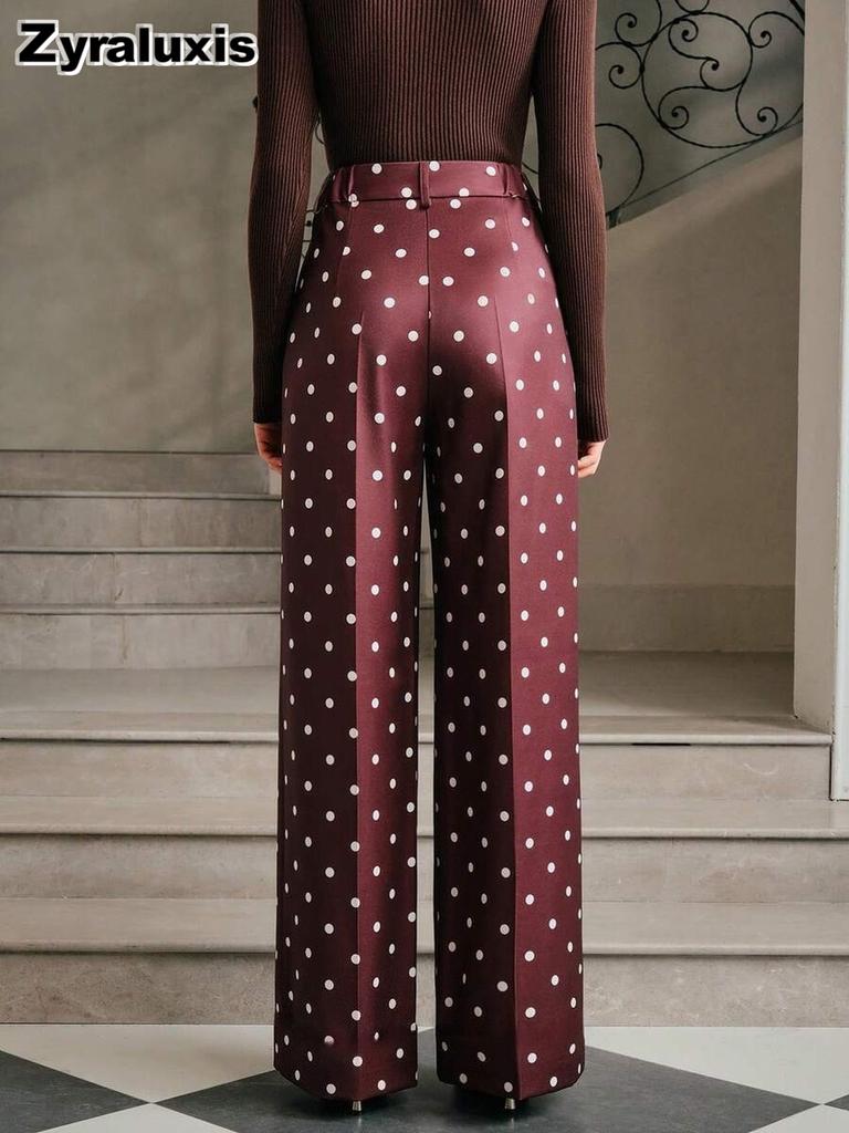 Wide Leg Pants for Women - Dot Casual High Waist Trousers
