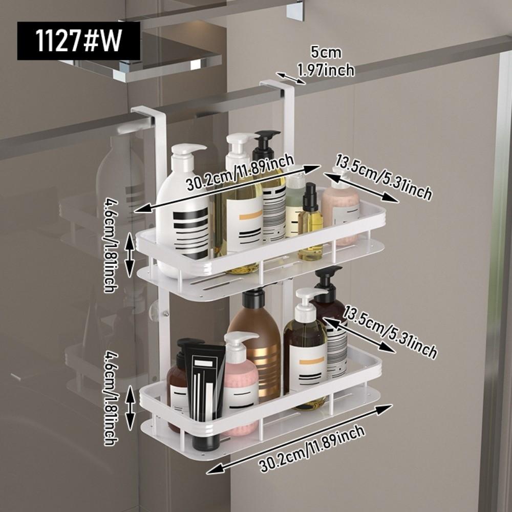 

Stainless Steel Shower Storage Rack Double Layer Back Hook Bathroom Storage Rack Multifunctional Non Perforated белый