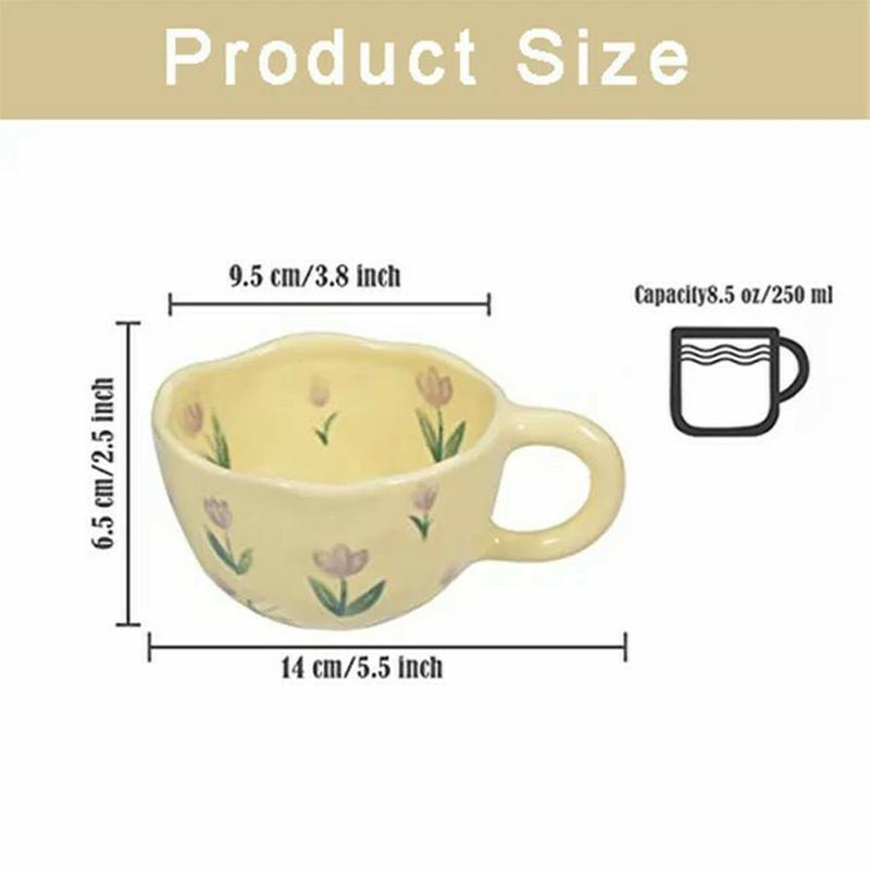 250ml Hand Pinched Irregular Flower Ceramic Mug Coffee Cup Milk Tea Cup Korean Style Oatmeal Breakfast Mug Drinkware Kitchen Cup