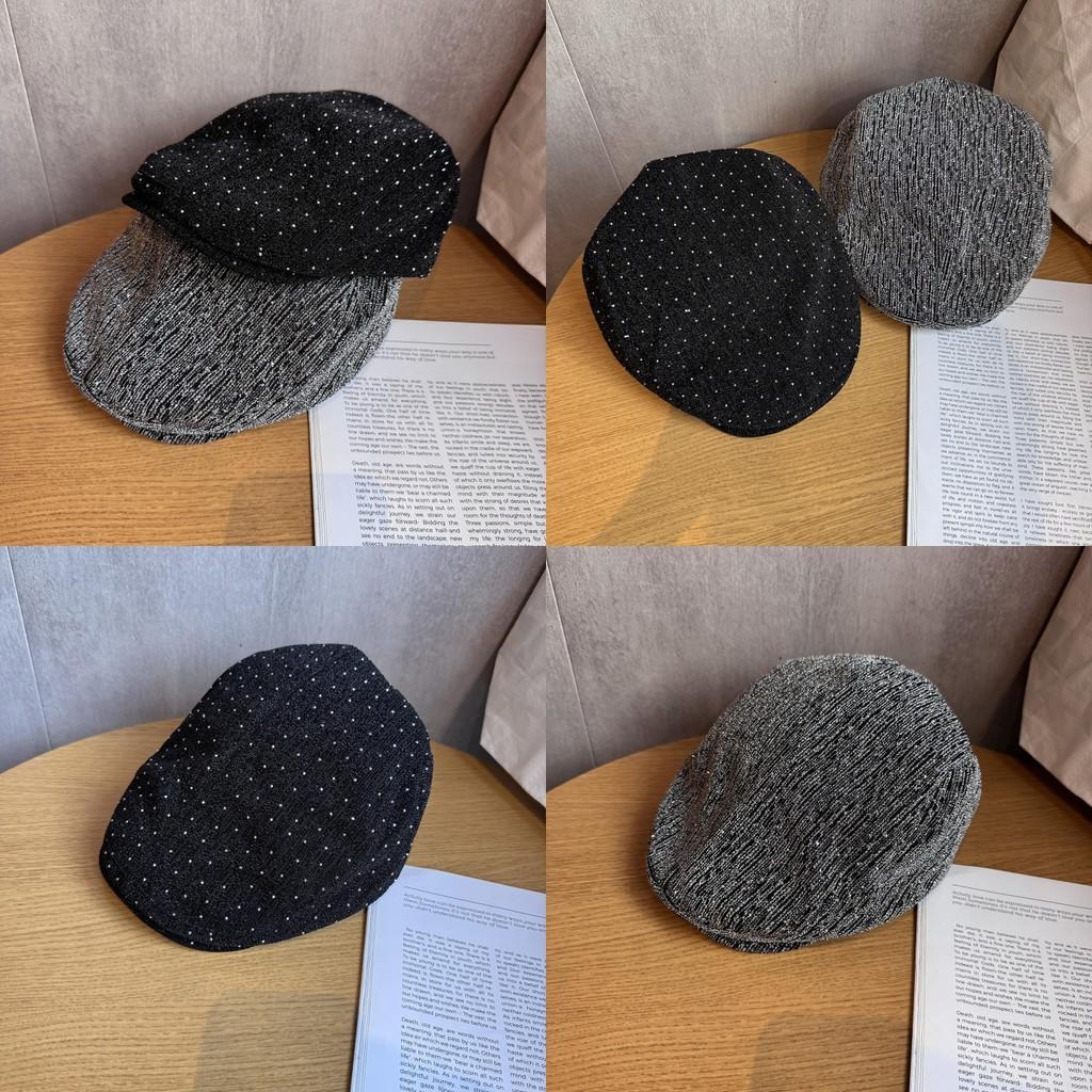 Solid Color Spots Artistic Vintage Women Cap Rhinestone Breathable Autumn Fabric