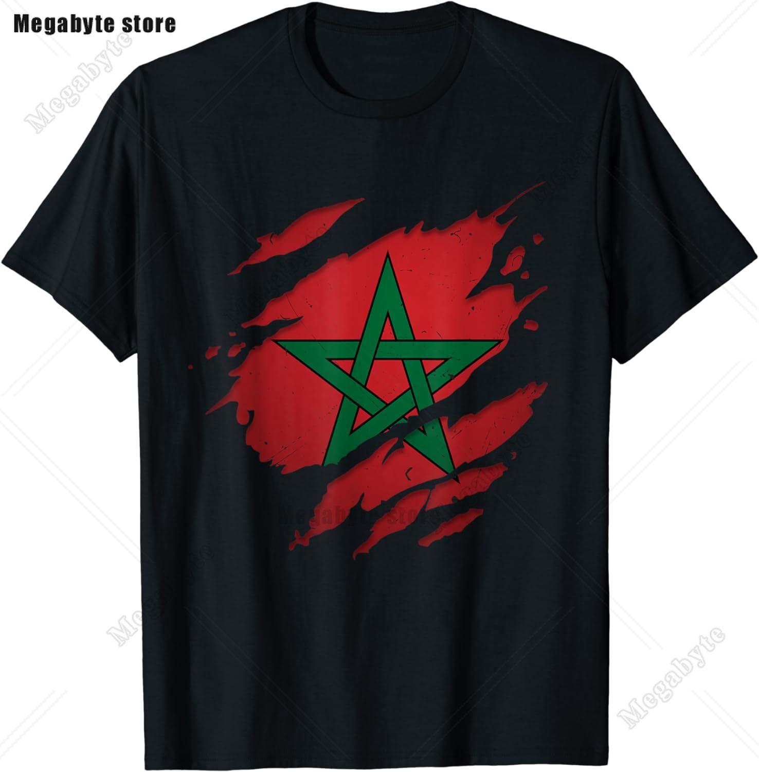 Proud Moroccan Roots Heritage Torn Ripped Morocco Flag TShirt for Unisex Clothing Moroccan Spirit Totem Emblem Tee Shirts Gym Tops S