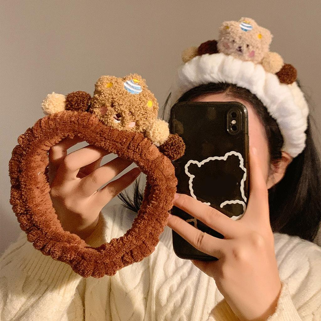 Lovely Plush Bear Headband for Adult Teens Face Washing Birthday Party Gathering Headpiece Women Skincare Hair Accessory