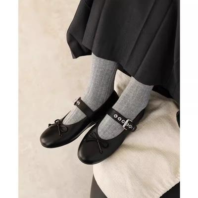 Frühling 2025 miu Schleife Ballerinas runde Spitze flache Sohle Schuhe Temperament Retro Mary Jane Damenschuhe