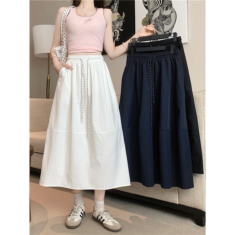 Plus Size Pear-Shaped High-Waisted White A-Line Skirt - Tummy Concealing & Slimming for Summer
