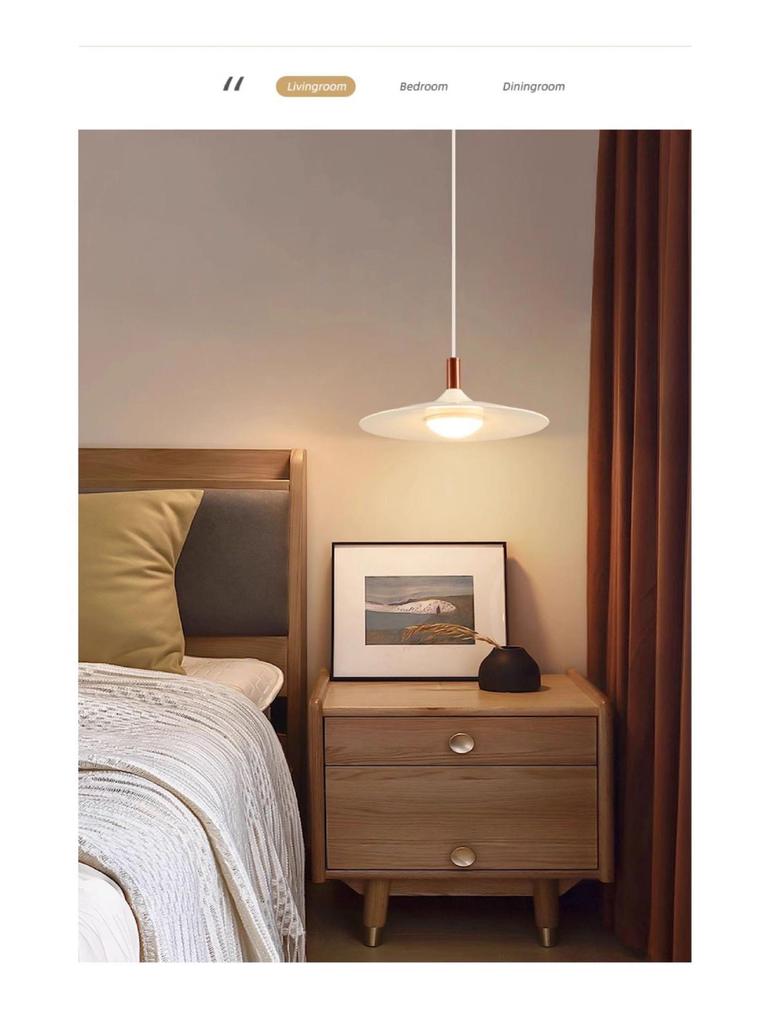 Nordic Walnut Three-Head Pendant Light for Dining, Bar, or Bedroom, Vintage UFO Style