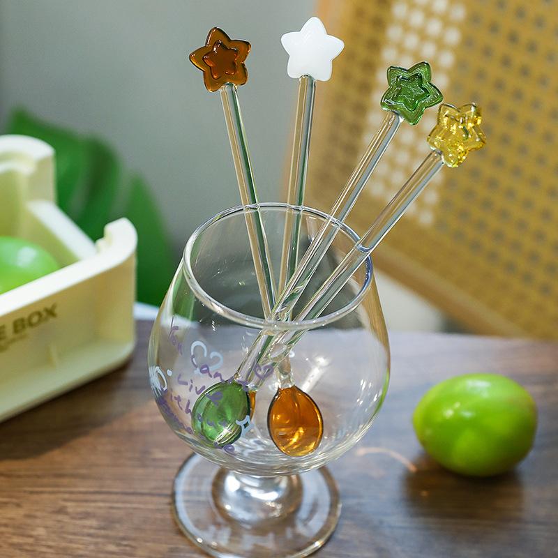 Star Coffee Spoon Colorful Crystal Glass Tea Spoons Long Handle Mixing Round Spoon Dessert Cake Scoops Kitchen Tableware