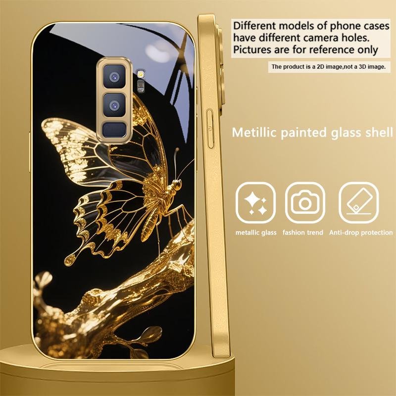 Butterfly on the Branch For Samsung Galaxy S20 FE S21 S22 S23 Plus S24 Ultra S25Ultra S21+ S9+ S22Plus Golden glass phone case