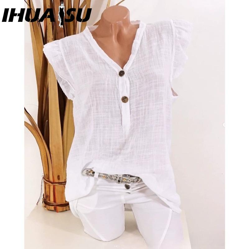 

IHUASU Жіночі модні повсякденні одноколірні блузки та сорочки без рукавів із V-подібним вирізом S білий
