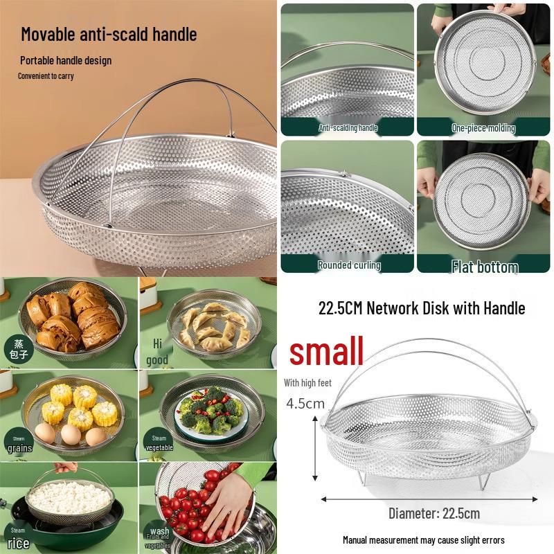 Stainless Steel Multi-Cooker: Steamer, Drain Basket, Rice Sieve, and Pot with Handle