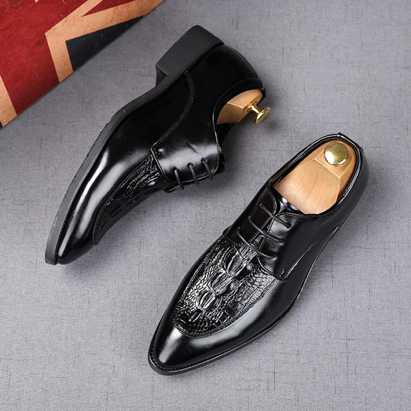 Fashion Luxury Fashion Men Crocodile Pattern Casual Leather Shoes Male Lace Up Flats Homecoming Wedding Dress Prom Zapatillas Hombre