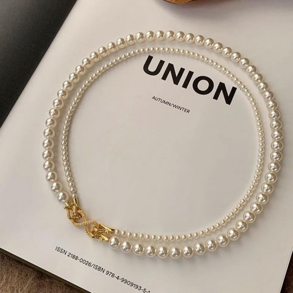 Women’s Pearl Necklace Double Layered 6mm + 10mm Beaded Necklace Set