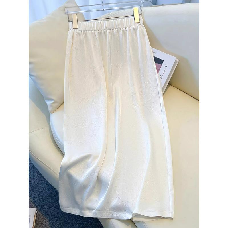 

2025 Gold-Plated Textured Acetate Satin A-Line White Midi Skirt for Women - Spring & Autumn 28/L recommends 105-115 kg