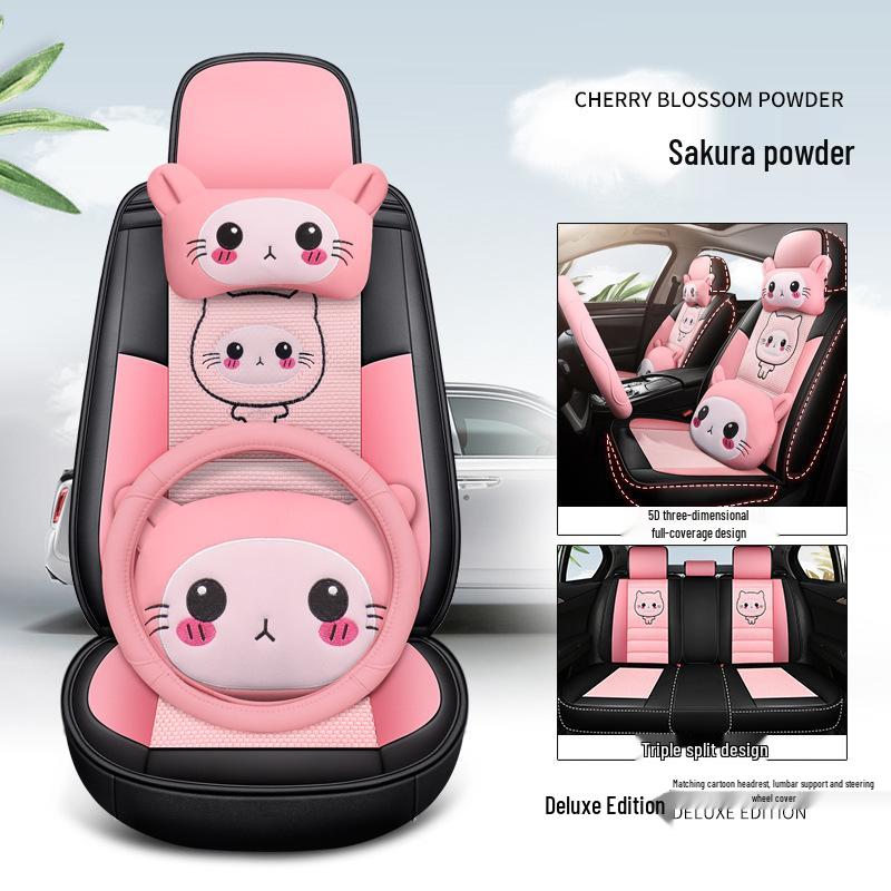 AION S Max 580 Geely L Thunder Hi Leather & Ice Silk Cartoon Car Seat Cushion - Universal, All-Season.