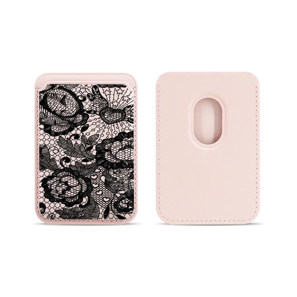 Coquette Floral Lace Leather Phone Wallet Case For Magsafe Magnetic Card Holder Slim Back Pocket Shockproof Durable Cover