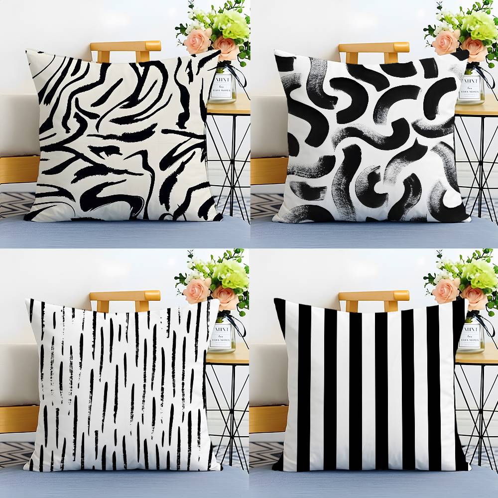 Black and White Striped Geometric Rectangle Pillow Case Anti-dustmite Pillowcase Invisible zipper silky short plush Sofa