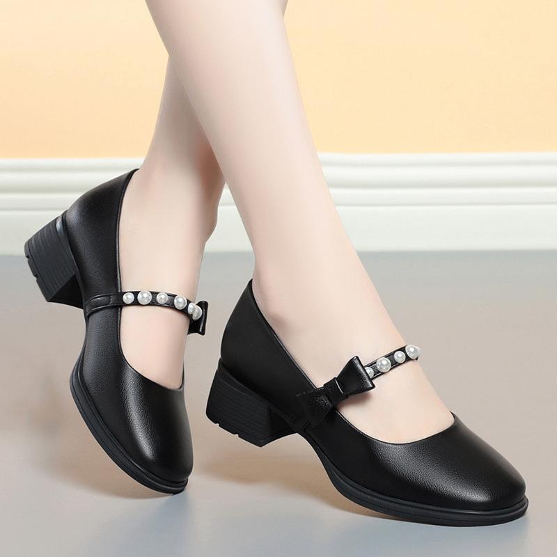 Mary Janes Women Pumps Woman Buckle Strap High Heel Shoes Non-Slip Casual Medium Heels Office Ladies Elegant Heels