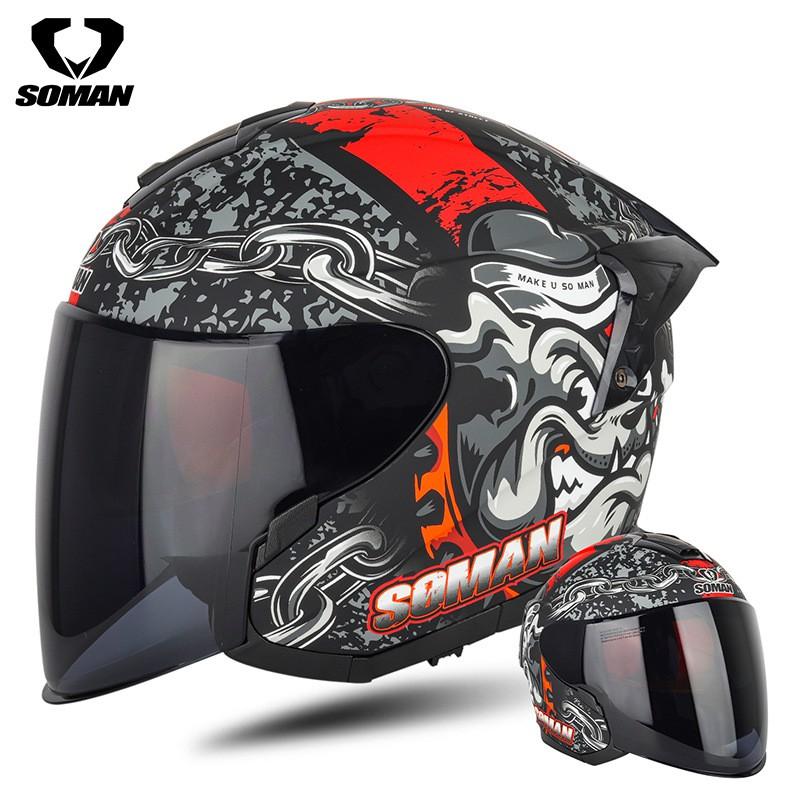 SOMAN SM523 Flip-Up Motorcycle Helmet Men Women Dual Lens Half All Season ABS Safety Certified
