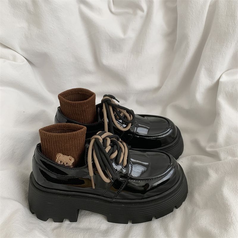 Black small man thick-soled heightening lace-up small leather shoes women's autumn 2025 new versatile retro British style