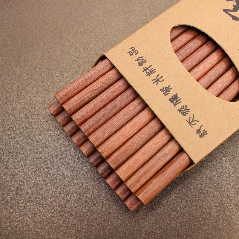 Carved Red Sandalwood & Chicken Wing Wood Chopsticks - Non-Slip, Unpainted, Unwaxed, Solid Wood Tableware. 25cm [5 Pairs in OPP Bag]