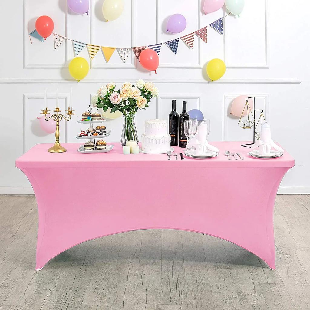 2 Pcs Spandex Table Cover for Standard Folding Tables Universal Rectangle Fitted Tablecloth Protector Wedding Banquet and Party