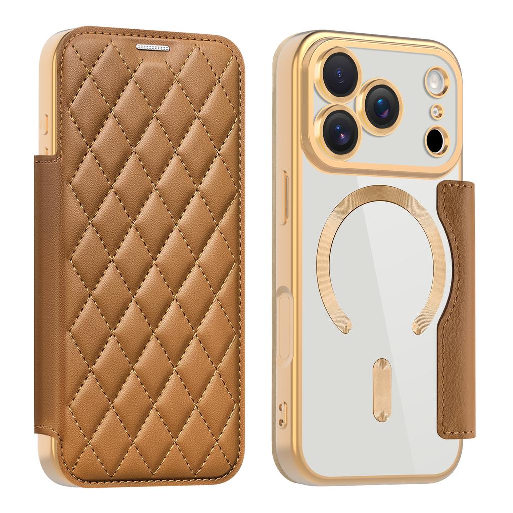 Flip Cover Verchromt Klar Magnetisch Faltbar Leder Geldbörse Hülle Für iPhone17 Air 16 Pro Max Magnetisch 15 14 13 12 11 Pro Steckplatz Kartenhalter Tasche Hülle